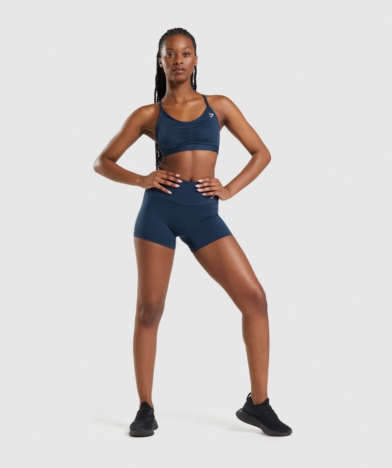 Women's Gymshark Ruched Sports Bra Navy | NZ 9WRBHS